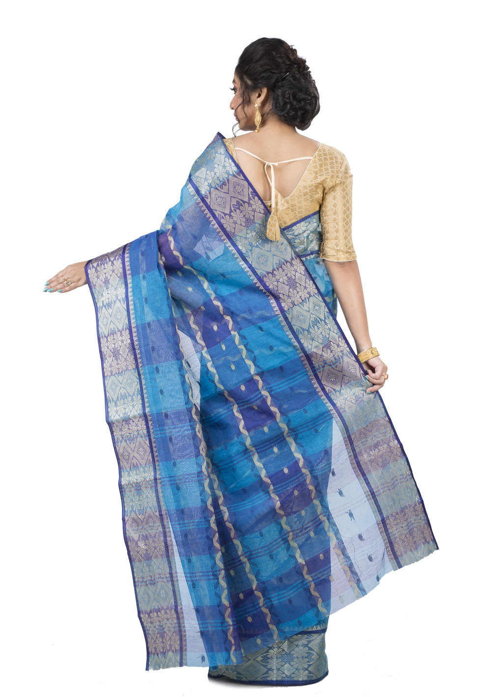 Blue Pure Cotton SonaJhuri Desiging Tant Saree (114)